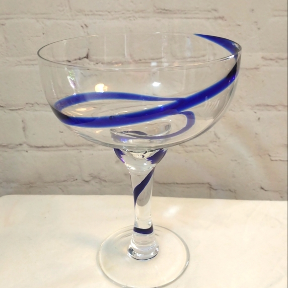 Pier 1 Cobalt Blue Swirl Line Margarita Compote Glass
